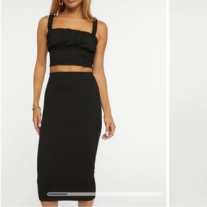Ruched Cropped Cami & Midi Skirt Set in Black